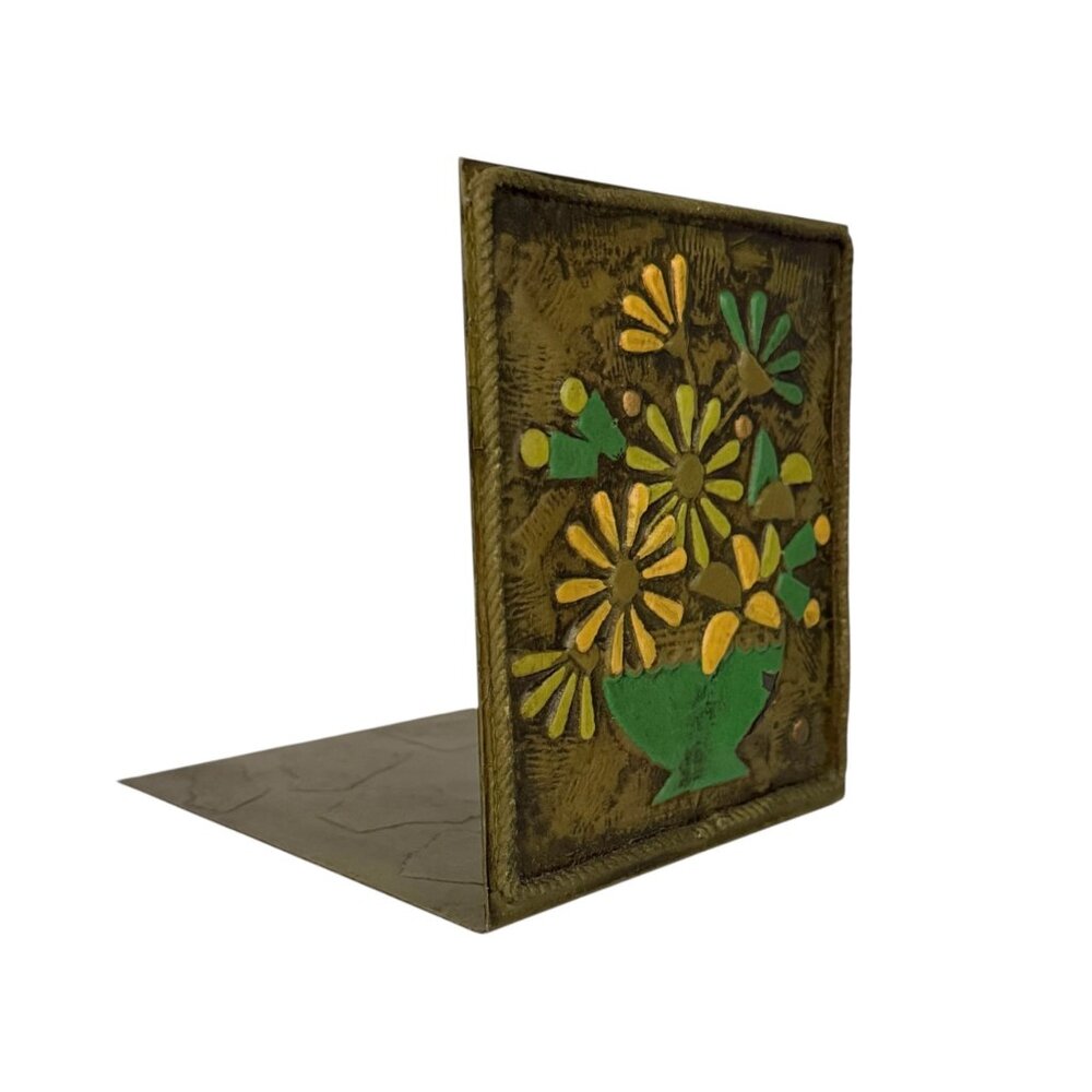 Vintage Fitz and Floyd Retro Mod Floral Paper Mache On Metal Single Bookend